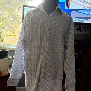 Michael Kors Men's White and Blue Windowpane Dress Shirt